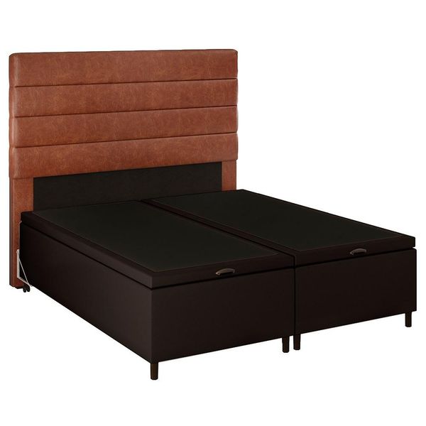 Cabeceira com Base Box Baú Casal Queen 158x198cm Hit ID5 Corano Marrom/Couríssimo Camel - Mpozenato