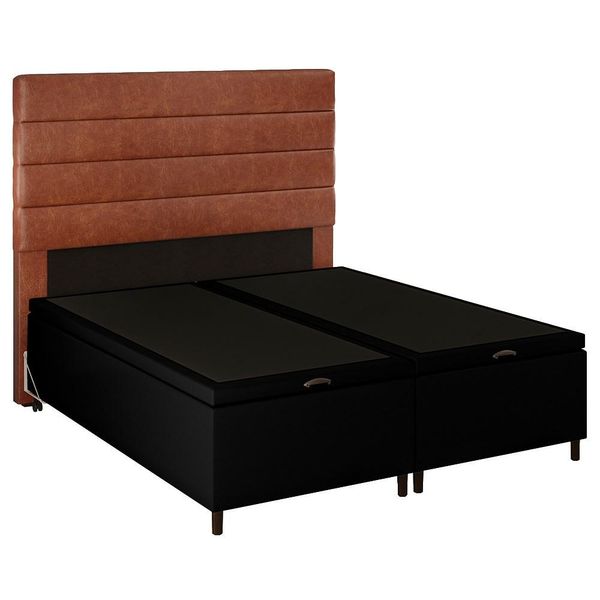 Cabeceira com Base Box Baú Casal Queen 158x198cm Hit ID5 Corano Preto/Couríssimo Camel - Mpozenato