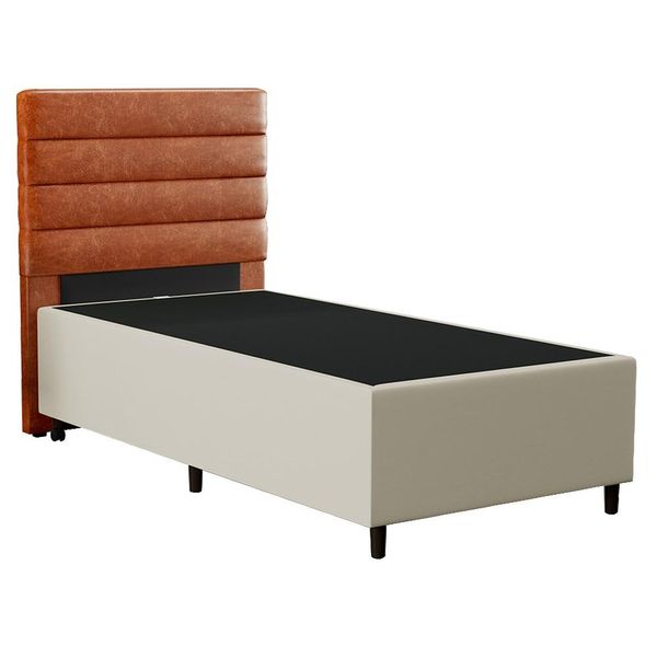 Cabeceira com Base para Cama Box Solteiro 88x188cm Hit ID5 Corano Bege/Couríssimo Camel - Mpozenato