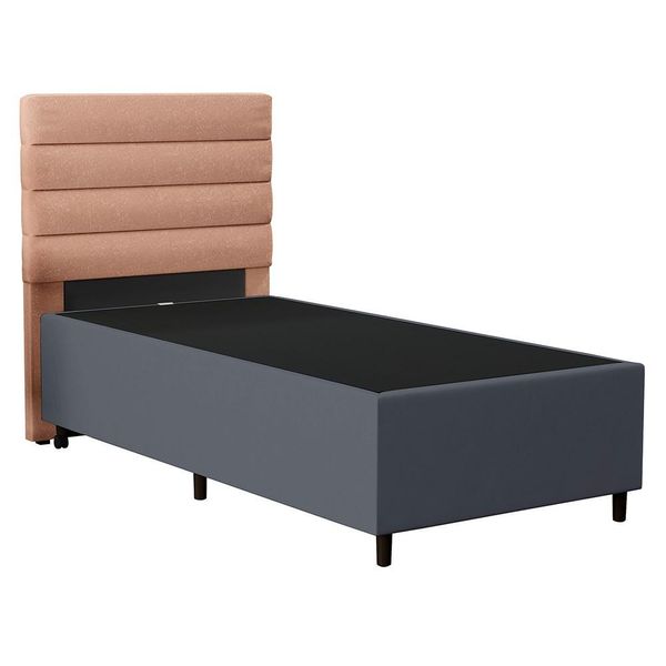 Cabeceira com Base para Cama Box Solteiro 88x188cm Hit ID5 Linho Rosê/Suede Cinza - Mpozenato