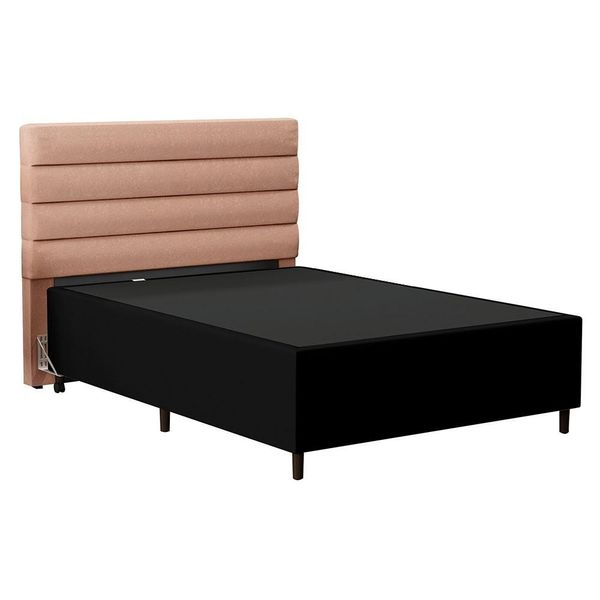 Cabeceira com Base para Cama Box Casal 138x188cm Hit ID5 Corano Preto/Linho Rosê - Mpozenato