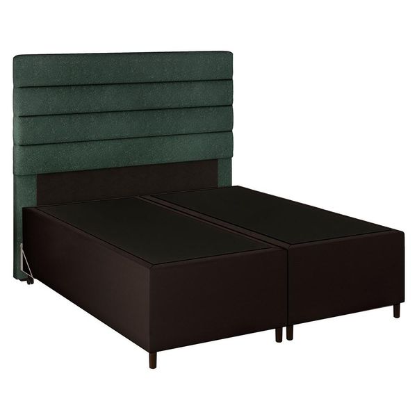 Cabeceira com Base Cama Box Casal Queen 158x198 Hit ID5 Corano Marrom/Linho Verde - Mpozenato