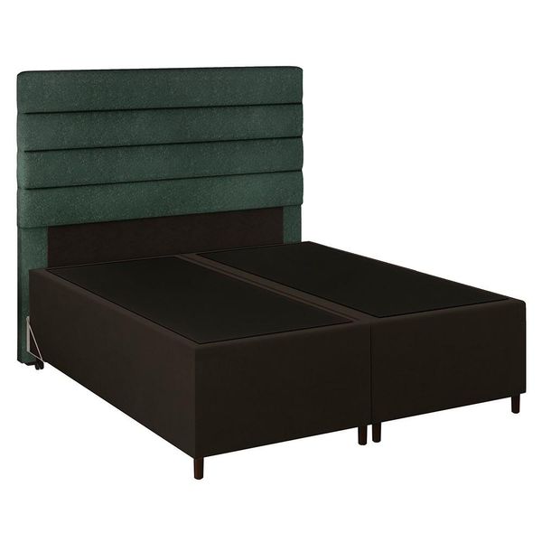 Cabeceira com Base Cama Box Casal Queen 158x198 Hit ID5 Suede Marrom/Linho Verde - Mpozenato