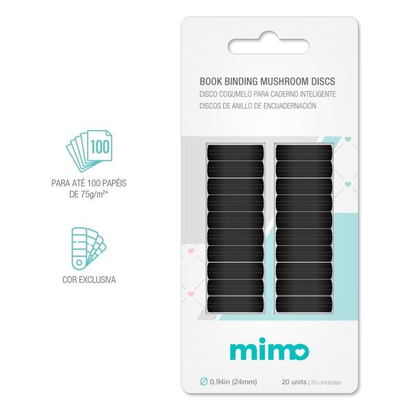 Disco Cogumelo para Caderno Inteligente Preto Mimo - 24 mm - 20 Unids