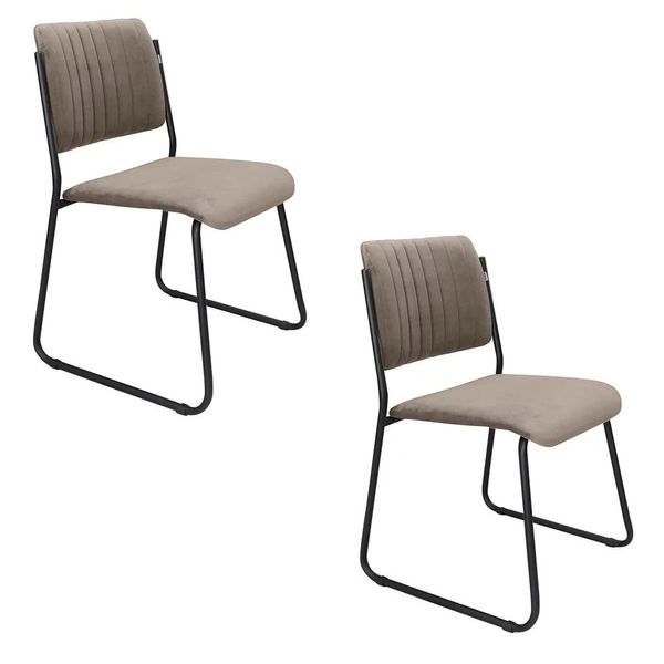 Kit 2 Cadeiras Estofadas Lunis Veludo 401 F02 Cappucino - Mpozenato