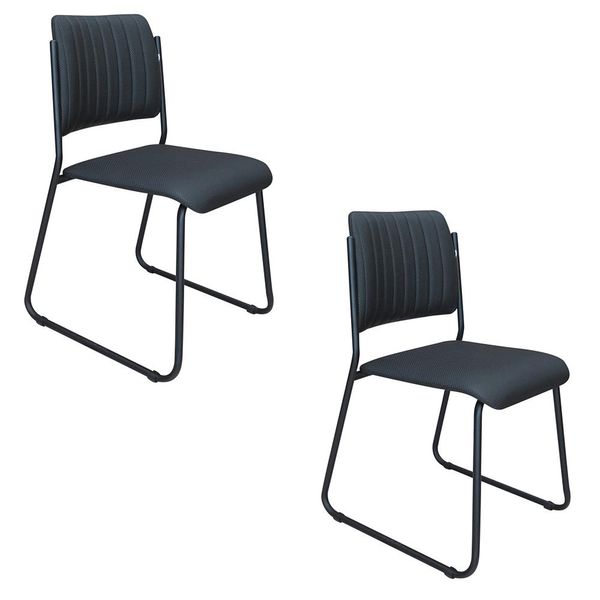 Kit 2 Cadeiras Estofadas Lunis Linho 753 F02 Preto - Mpozenato