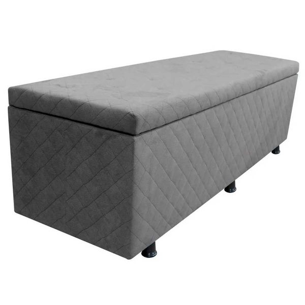 Calçadeira Baú Casal Queen 160cm Estofada Liz S05 Suede Bordado Cinza - Mpozenato