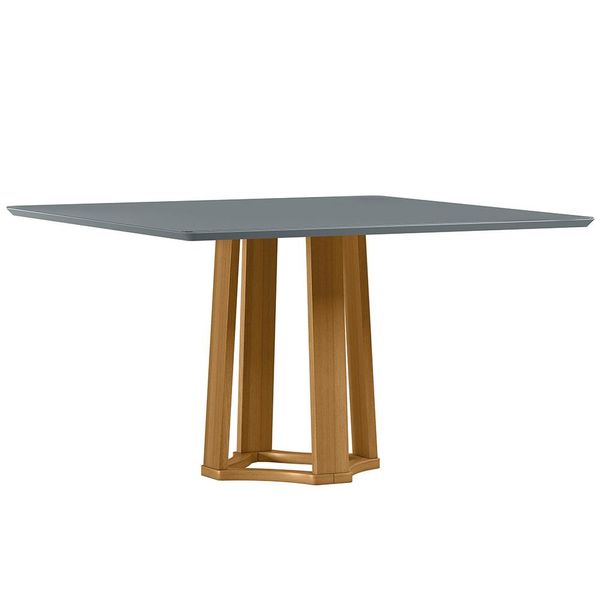 Mesa de Jantar Quadrada 135cm Tampo MDF Vidro Trevisan N02 Ypê/Cinza - Mpozenato
