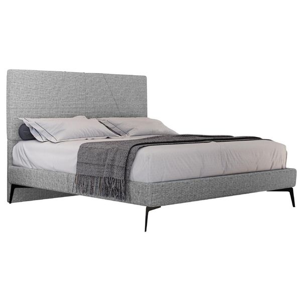 Cama Casal King com Cabeceira 199cm Pés Metálicos Elisa S05 Linho Cinza - Mpozenato