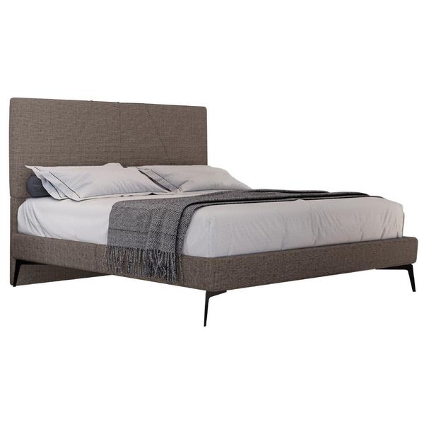 Cama Casal com Cabeceira 145cm Pés Metálicos Elisa S05 Linho Marrom - Mpozenato