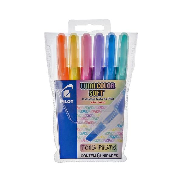 Marcador de Texto Pilot Lumi Color Soft Ponta Chanfrada Tons Pastel 4.0mm com 6 Unidades
