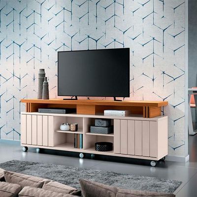 Rack Bancada Para Sala Rivera 1.8 Off White Cinamomo - Hb Móveis
