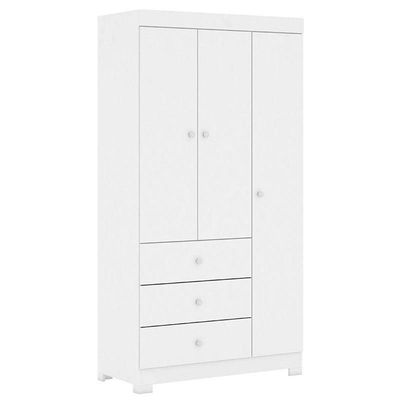 Cômoda Infantil Com Guarda Roupa 3 Portas Duda Branco Brilho - Phoenix Baby