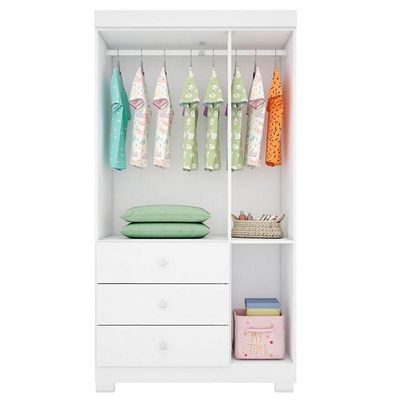 Cômoda Infantil Com Guarda Roupa 3 Portas Duda Branco Brilho - Phoenix Baby