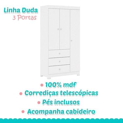 Berço Nacional Doce Sonho 3540 E Guarda Roupa Duda 3 Portas Branco Brilho Com Colchão Ortobom