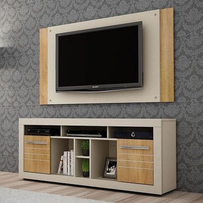 Rack Bancada E Painel Para Tv Firenze Off White Cinamomo - Valdemóveis