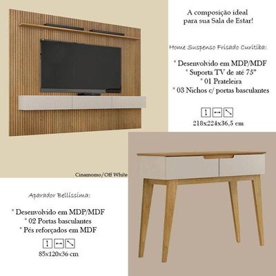 Home Suspenso Frisado Curitiba 224 E Aparador Bellíssima Cinamomo Off White - Valdemóveis