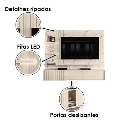 Estante Home Theater Suspenso Atena Com Aparador Estoril Calacata Off White - Madetec