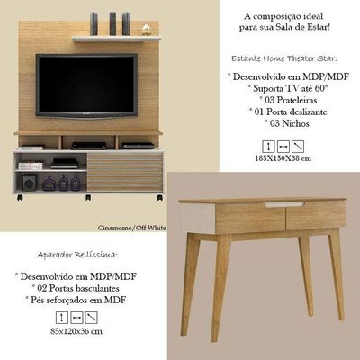Estante Home Theater Star E Aparador Bellíssima Cinamomo Off White - Valdemóveis