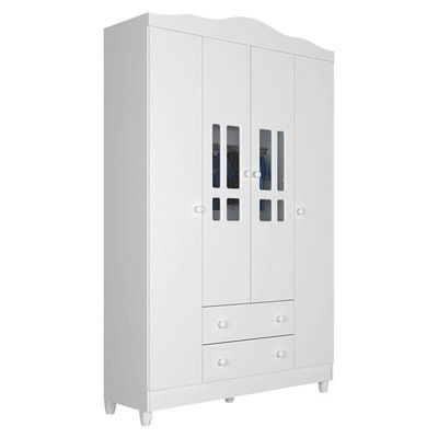 Berço Americano Lila E Guarda Roupa Infantil Ariel 4 Portas Branco Brilho - Carolina