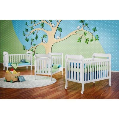 Berço Americano Lila E Guarda Roupa Infantil Ariel 4 Portas Branco Brilho - Carolina