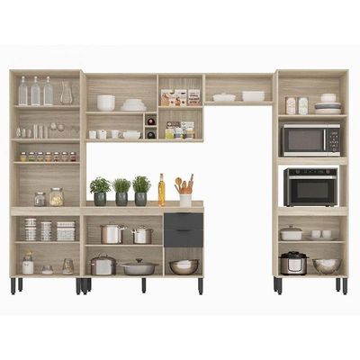 Cozinha Modulada Firenze Fi0001 Avena Grafito - Demóbile