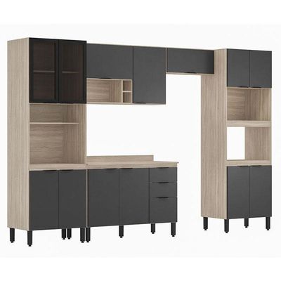 Cozinha Modulada Firenze Fi0001 Avena Grafito - Demóbile