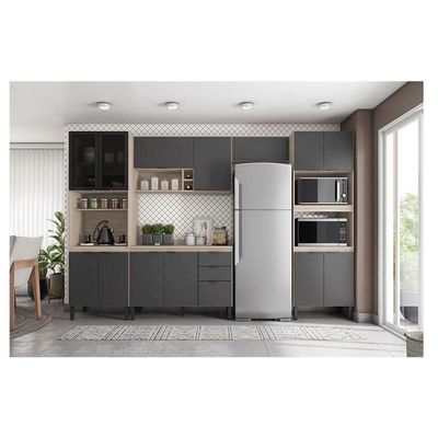 Cozinha Modulada Firenze Fi0001 Avena Grafito - Demóbile