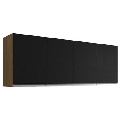 Armário Aéreo Para Cozinha Andréia 4 Portas 150 Cm Amendoa Preto - Ajl