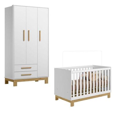 Berço Americano 4315 E Guarda Roupa 4340 Q Encanto Slim Branco Acetinado - Qmovi