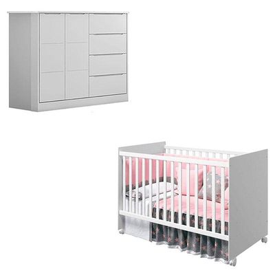 Berço Americano Tico E Cômoda Infantil Eloá Branco Acetinado - Phoenix Baby