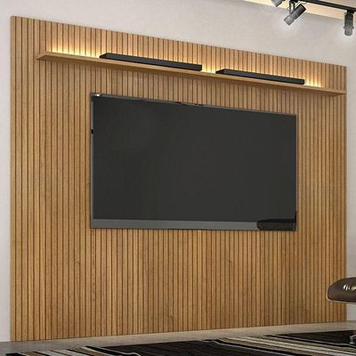 Painel Para Tv Suspenso Frisado Curitiba 2240 Cinamomo Off White Com Led - Valdemóveis