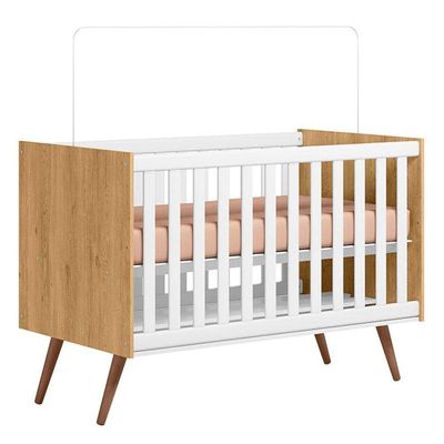 Berço Americano 3820 E Guarda Roupa 3830 Q Encanto Retrô Freijó Toq Branco Acetinado Com Colchão Ortobom - Qmovi