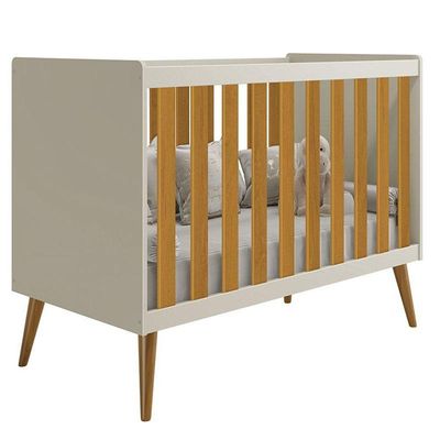 Berço Americano E Cômoda Infantil Com Porta Isis Areia Acetinado Savana - Reller