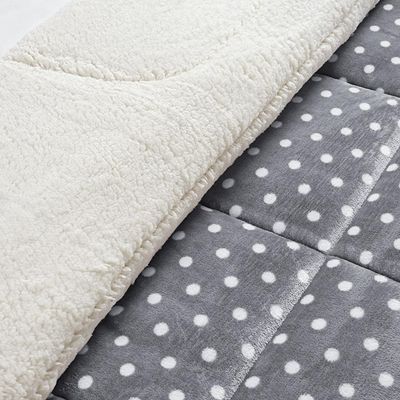 Edredom Coberdrom Romantico Poá Queen Sherpa e Manta Flannel - Cinza