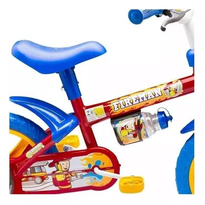 Bicicleta infantil Nathor Fireman aro 12 freio tambor cor vermelho/azul/amarelo com rodas de treinamento