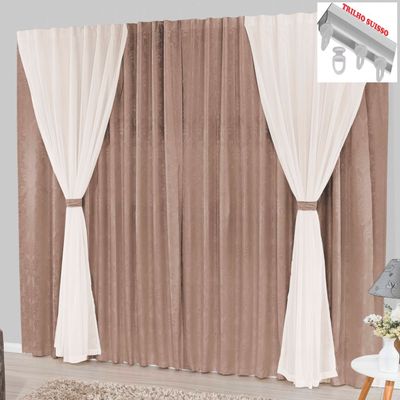 Cortina Bhaly Jacquard e Voal 2,00 X 1,70 Para Trilho Suisso - Bege