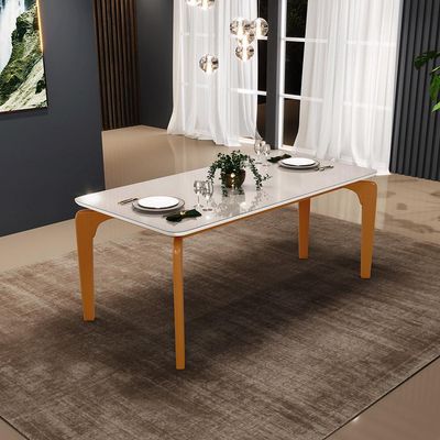 Mesa De Jantar 6 Lugares Retangular Capri 160cm Tampo De Vidro B05 Off White Nature - Lyam Decor