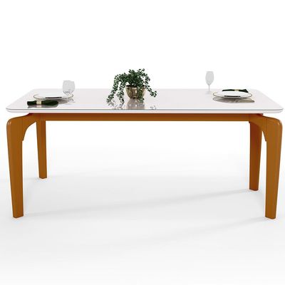Mesa De Jantar 6 Lugares Retangular Capri 160cm Tampo De Vidro B05 Off White Nature - Lyam Decor