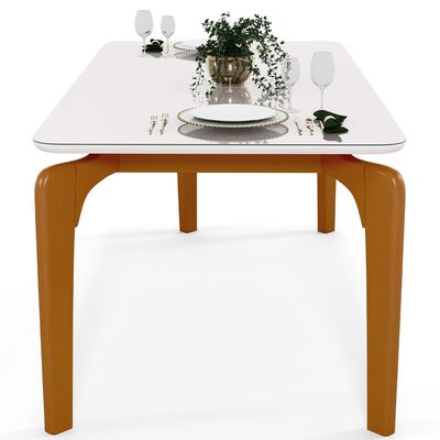 Mesa De Jantar 6 Lugares Retangular Capri 160cm Tampo De Vidro B05 Off White Nature - Lyam Decor
