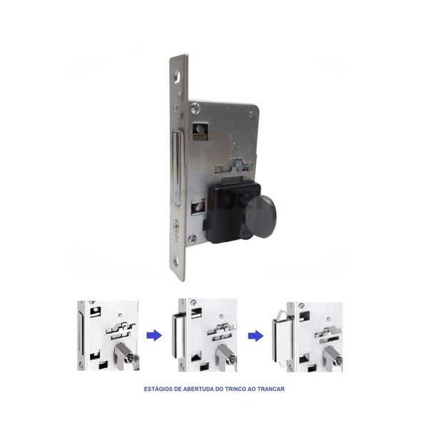 FECHADURA PORTA DE CORRER ASA DE AVIÃO BANHEIRO WC IMAB 2441 PRETA PRETO FOSCO PP QUADRADA C/ BOTÃO 1/2 CILINDRO