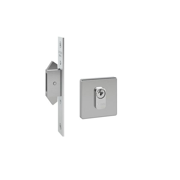 FECHADURA PORTA CORRER EXTERNA PADO INOX ESCOVADA TRAVA EXPANSIVA QUADRADA C/ CILINDRO MIOLO TAMBOR
