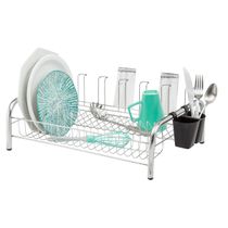 Escorredor de Louça Cromado 18 Pratos Suporte 06 Copos Porta Talher Plástico Cozinha Secador