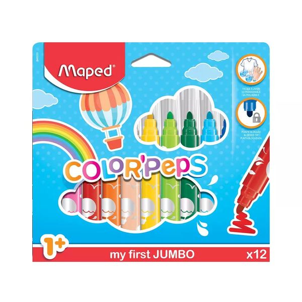 Hidrocor Maped Color Peps Maxi Jumbo com 12 Cores Vibrantes