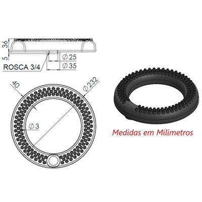 Queimador Alta Pressão Coroa Fogão Industrial Furado 23cm