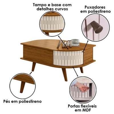Rack Bancada Suspensa Algarve Com Mesa De Centro Indianápolis Cinamomo Off White - Madetec