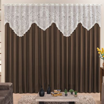 Cortina 4,00m X 2,50m Momento Sala Quarto Renda com Microfibra p Varão Tabaco