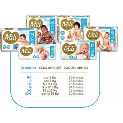 Fralda Descartável Mili Love&Care  Tam: XG     3 Pacotes c/ 22