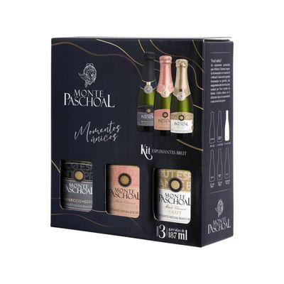 KIT MINI ESPUMANTES MONTE PASCHOAL BRUT 3X187ML