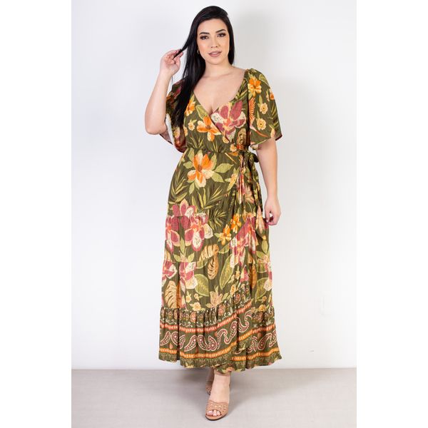 Vestido envelope estampado brilho 64071 Verde